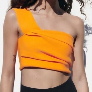 Zara Orange Asymmetrical Crop Top Womens size small